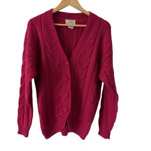 Susan Bristol Vintage 1990 Dark Pink‎ Mohair V-Neck Cable Knit Cardigan Size S